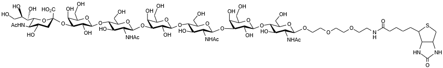 Sussex Research Related Products - 3'-Sialyl-tri-N-acetyllactosamine-PEG3-Biotin (Single Arm): Neu5Acα(2,3)LacNAc<sub>3</sub>-PEG3-Biotin